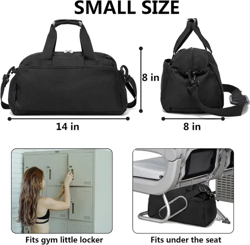 Vista 3 de Bolsa de gimnasio pequeña de 14 pulgadas para mujeres y hombres, mini bolsa de lona para viajes, deportes, bolsa de transporte ligera, color negro