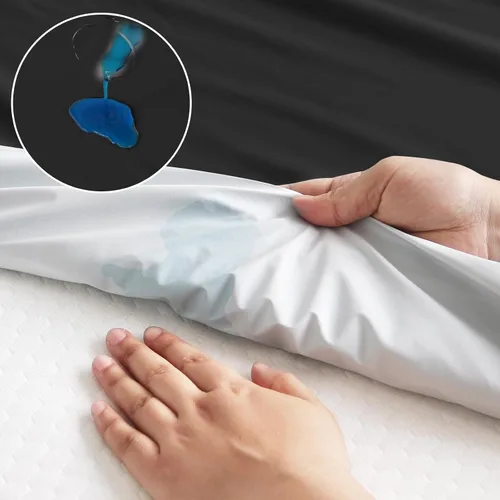 Vista 3 de Paquete de 2 fundas protectoras de colchón tamaño individual, sábana bajera impermeable para cama individual Negro