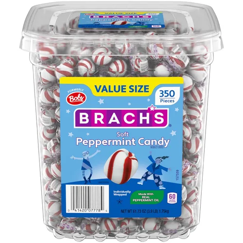 Vista 10 de Brach's Bobs Sweet Stripes - Caramelo suave de menta, 160 piezas envueltas individualmente, tarro de 28 onzas