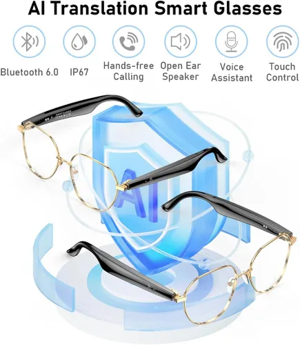 Vista 2 de Gafas Bluetooth para mujeres y hombres, cristal inteligente AI con 163 traducciones de idiomas, audio, lentes transparentes Bluetooth 6.0, asistente