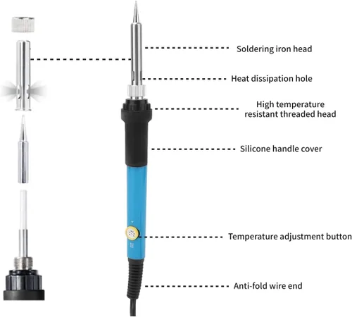 Vista 3 de Kit de combustión de madera con pluma de temperatura ajustable, 27 puntas, 60 W, azul para proyectos de pirografía y arte de madera