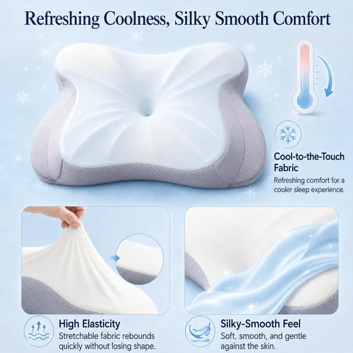 Vista 5 de Almohada cervical para el cuello para dormir, almohada ergonómica para dormir acogedora, almohada de espuma viscoelástica sin olor suave para dormir