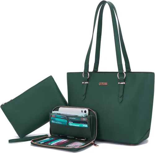 Vista 11 de Qiyuer - Juego de carteras y bolsos para mujer, bolso de trabajo, bolso de mano, bolso de hombro con asa superior, bolso con cartera a juego