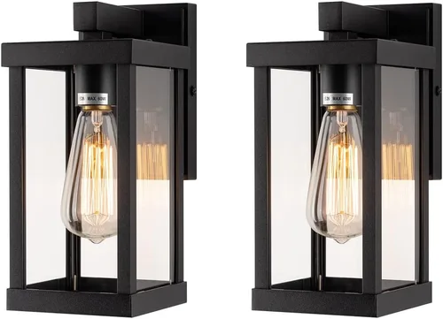 Vista 13 de mirrea Aplique de pared clásico para exteriores de 11 pulgadas, marco de metal rectangular negro mate y pantalla de vidrio transparente, luz