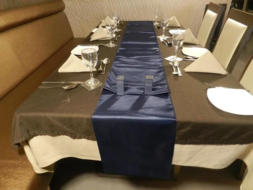 Vista 2 de Elina Home Elina's - Paquete de 10 caminos de mesa de satén de 12 x 108 pulgadas, decoración para banquetes de boda, (azul marino)