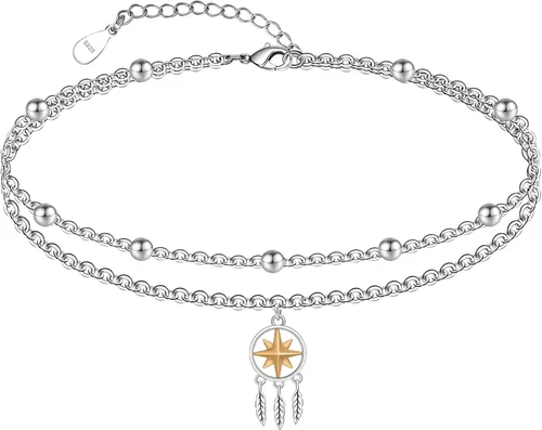 Vista 137 de CHIC & ARTSY Tobilleras delicadas de plata de ley S925 para verano, pulsera de tobillo ajustable multicapa para playa, joyería de pie para mujer