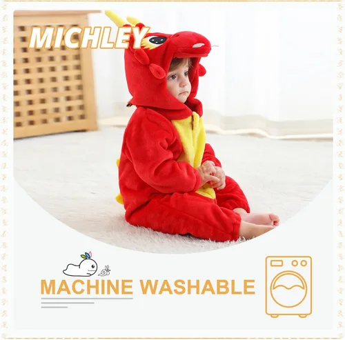 Vista 7 de MICHLEY - Overol unisex para bebé, mameluco estilo animal, con capucha, de franela, cosplay, para invierno u otoño