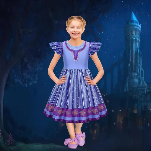 Vista 6 de Tibeha Wish Movie Asha Princess Costume for Girls, Kids Cosplay Christmas Party Dress Up Outfits