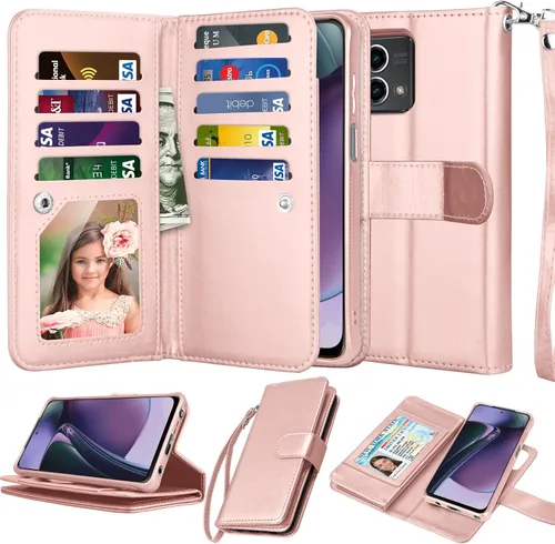 Vista 9 de Njjex Funda tipo cartera para Motorola Moto G Stylus 2023 5G, para Moto G Stylus 2023 5G, [9 ranuras para tarjetas] Funda de piel sintética