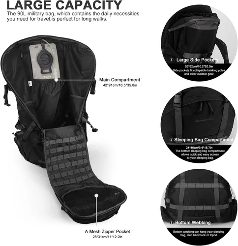 Vista 4 de Mardingtop Mochila de senderismo con marco interno de 90L Negro