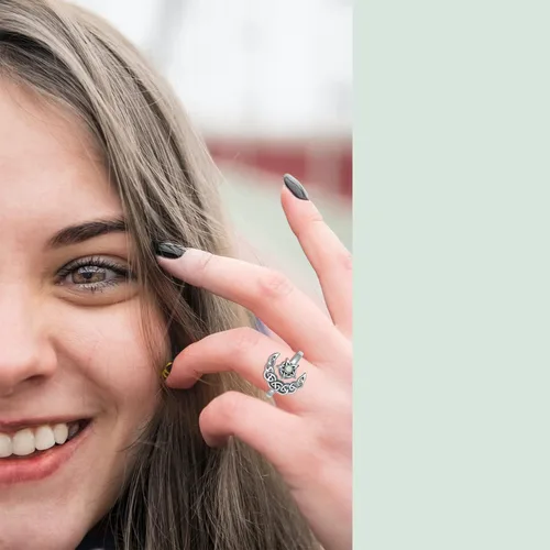 Vista 6 de Fidget Spinner Anxiety Rings for Women: Sterling Silver Lotus Moon Star Sunflower Ring Stress Relieving Calm Ring Jewelry Gifts for Daughter