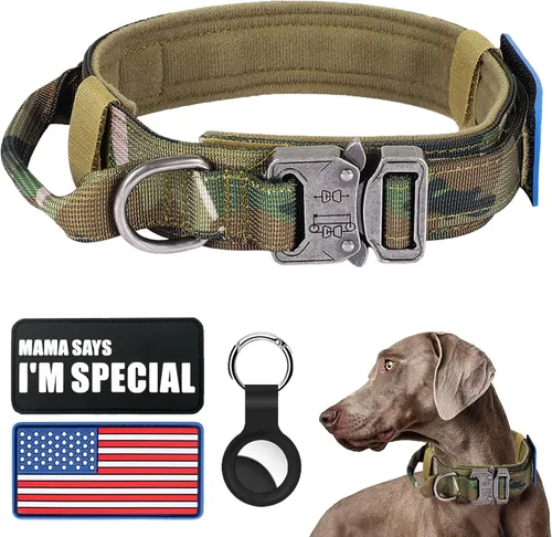 Vista 22 de Collar táctico para perro y correa elástica, juego de collar y correa militar para perro con bandera estadounidense de Estados Unidos, collar K9