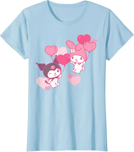 Vista 30 de Camiseta de My Melody y Kuromi con corazones del Día de San Valentín Negro