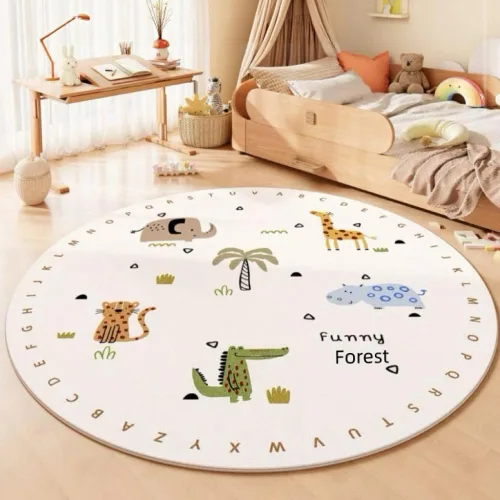 Vista 11 de Poowe Alfombra redonda con diseño de arco iris, colorida alfombra bohemia para niños, ultra suave, lavable, alfombra para habitación del cuarto