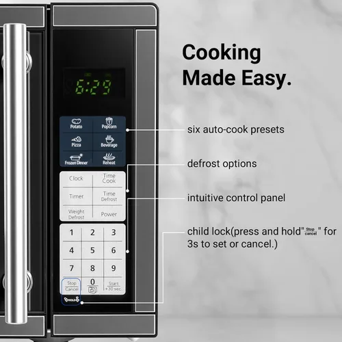 Vista 4 de Hornos microondas para encimera de 0.7 pies cúbicos, horno microondas de 700 vatios con iluminación LED, plato giratorio y bloqueo para niños