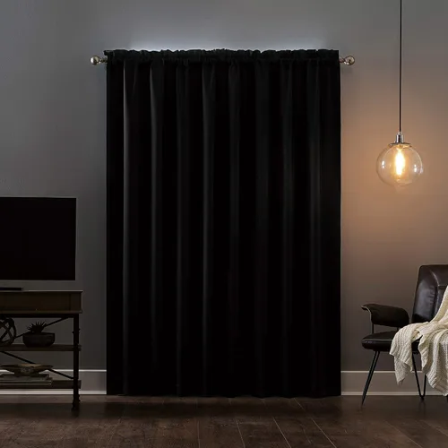 Vista 2 de Sun Zero Oslo Panel de cortina de calidad de teatro con bolsillo para varilla totalmente opaca, 52 x 63 pulgadas, negro