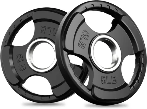 Vista 12 de RitFit Olympic Rubber Grip Weight Plates, 2-Inch Barbell Set Solid Iron Core, Rubber Coated, 2-Inch Olympic Bar Compatible, 3-Hole Grip, 2.5LB to