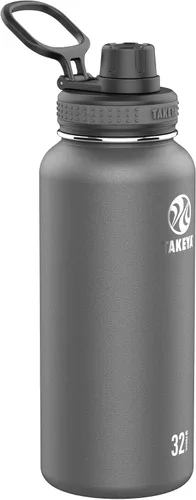 Vista 7 de Takeya Originals - Botella de agua de acero inoxidable con aislamiento al vacío de 18 onzas con tapa de boquilla, negra