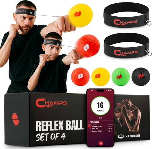 Vista 7 de Champs MMA Boxing Reflex Ball Set with Punch Counter App – Hand-Eye Coordination & Speed Training Kit