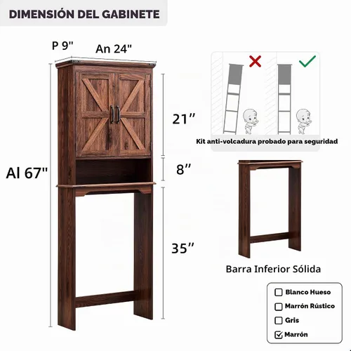 Vista 2 de ACCOHOHO 67" Tall Farmhouse Over The Toilet Storage Bathroom Cabinet, Brown Marrón