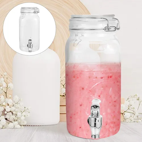 Vista 2 de Luxshiny Dispensador de bebidas con espita frigorífica botella de refrigerador dispensador de bebidas de vidrio con grifo dispensador de bebidas