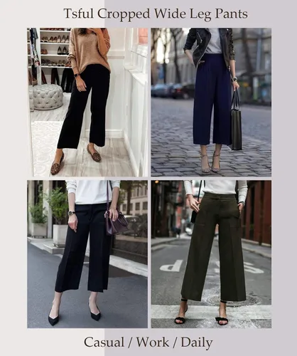 Vista 4 de Tsful Pantalones de pierna ancha para mujer pantalones de vestir de cintura alta pantalones de vestir casuales de negocios pantalones capri