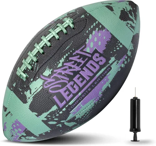 Vista 7 de Street Legends Fútbol Americano Juvenil, Balón de Fútbol Americano de Cuero Compuesto con Estampado de Grafiti Talla 8 - Incluye Bomba, Hecho