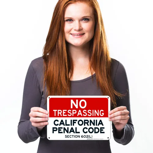 Vista 2 de Señal de California No Trespassing, sección 602 de código penal, 10 x 7 pulgadas, aluminio 040 libre de óxido, resistente a la decoloración