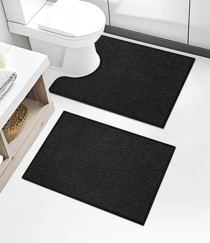Vista 12 de Chakme Juego de 2 alfombras de baño ultrafinas, absorbentes, antideslizantes, lavables a máquina, color negro, 17 x 24 pulgadas / 17 x 30 pulgadas