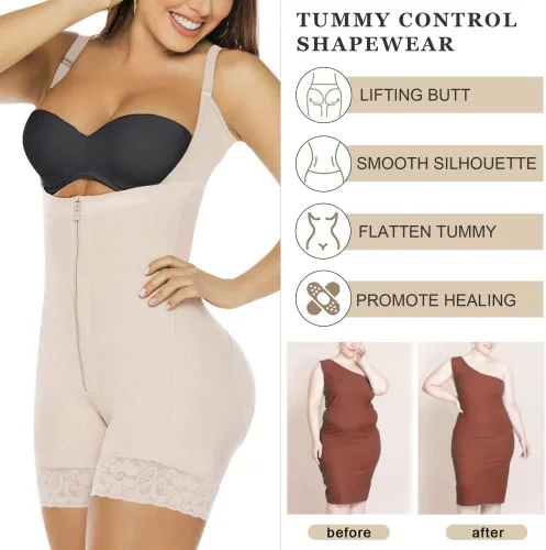 Vista 5 de RYTM Faja de encaje engrosada para mujer, Beige Blanco
