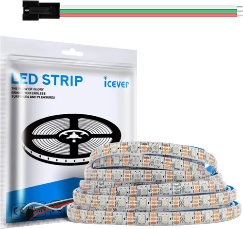 Vista 15 de Tira de luces LED WS2812B de 16.4 pies, 5 V, 150 LED RGB IC 5050SMD direccionables individuales – PCB blanco flexible IP30-30LEDs/m MagicRGB Dream
