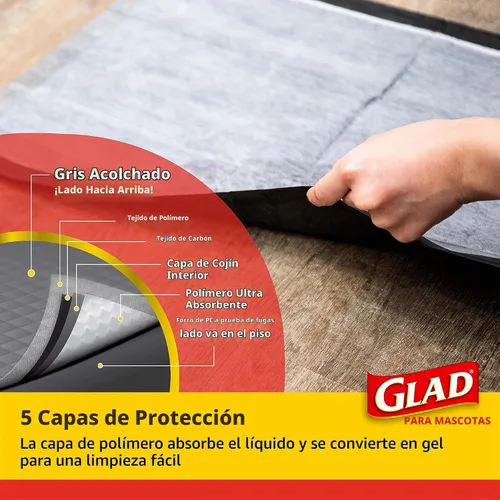 Vista 5 de Glad Almohadillas para cachorros de carbón negro para mascotas, almohadillas desechables súper absorbentes para orina de perro, almohadillas