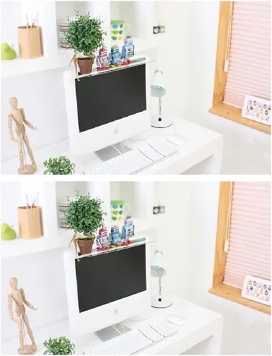 Vista 4 de Soporte de notas y tablero de notas para monitores de computadora, tablones de mensajes acrílicos, blocs de notas con dos cajas de almacenamiento