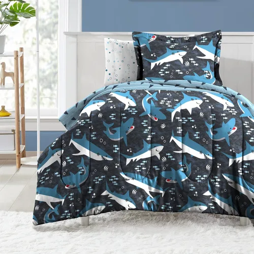 Vista 49 de Dream Factory Dinosaur Blocks - Juego de edredón de microfibra ultrasuave para niños, color azul, tamaño individual Bloques de dinosaurios azules