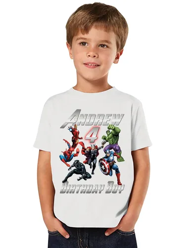 Vista 2 de Personalized Superheroes Birthday Shirt. Add Any Name and Age. Family Matching Shirts.