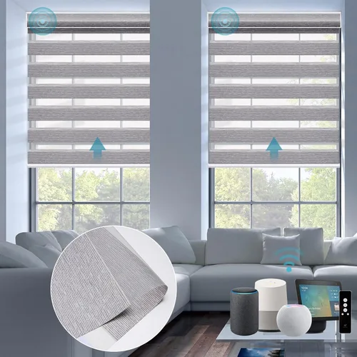 Vista 12 de SmartWings Persianas motorizadas de cebra con cenefa funcionan con Alexa, Homekit Thread, persianas inteligentes de doble capa con control de luz