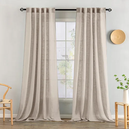 Vista 108 de MIULEE - Cortinas semitraslúcidas suaves y gruesas con textura de lino para cocina y ventana de baño, con trabilla trasera y bolsillo para Blanco