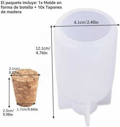 Vista 2 de Molde de resina para pantalla de lámpara con 10 tapones de madera, moldes de silicona con forma de botella creativa para fundición de resina epoxi 1