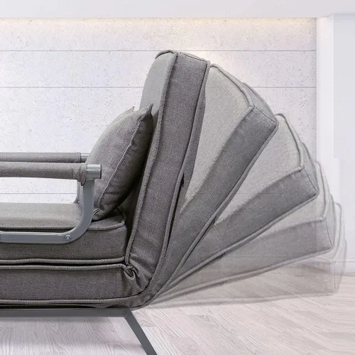 Vista 6 de Sofá cama plegable con brazos convertibles, sillón reclinable de ocio con almohada y respaldo ajustable de 5 posiciones para oficina en casa