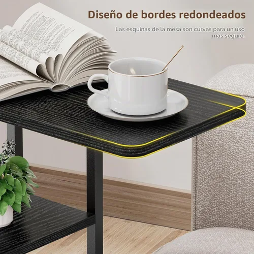 Vista 9 de Mesa auxiliar en forma de C con estación de carga, mesa lateral pequeña para sofá reclinable, mesas de aperitivos deslizables debajo del sofá