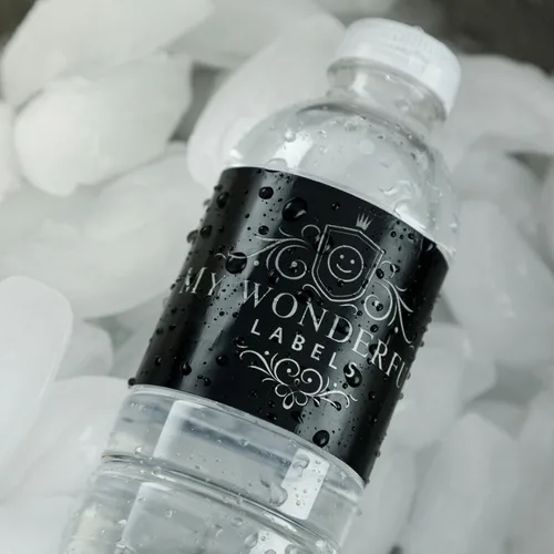 Vista 2 de 100 etiquetas rojas para botellas de agua de 8 x 2 pulgadas