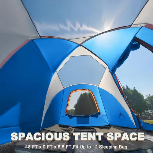 Vista 3 de uniHimal Tents for Camping, Waterproof 10 Person Family Tent with Double Layer & 4 Large Mesh Windows, Weather Resistant Easy Setup 2 Room Big Tent