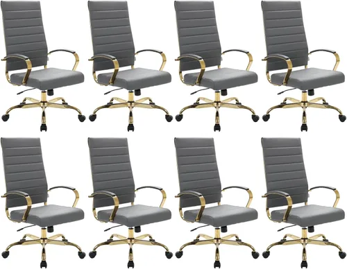 Vista 20 de LeisureMod Silla de oficina moderna de cuero con respaldo alto, silla de escritorio ejecutiva giratoria y ajustable con marco dorado, diseño Blanco