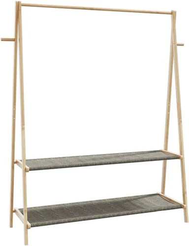 Vista 6 de Natural Bamboo Clothes Rack Foldable with Two Shelves, 52.0 in x 17.9 in x 59.3 in, Sturdy Eco-Friendly Storage Organizer for Indoor Outdoor Use