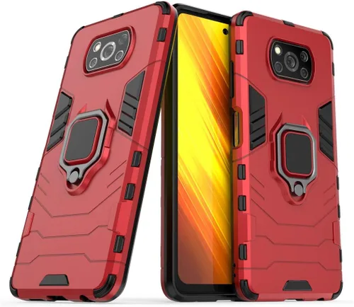 Vista 7 de Compatible con Xiaomi Poco X3, Mi Poco X3 NFC, soporte de agarre de anillo de metal, parachoques duro a prueba de golpes