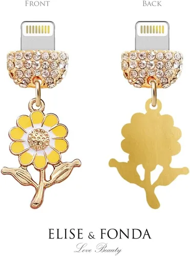 Vista 3 de ELISE & FONDA CP627 Puerto de carga USB cristal anti polvo enchufe pequeño girasol teléfono encanto para iPhone 14/13/12/11/XS MAX/XR/X/8