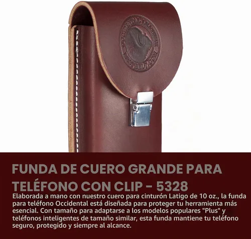 Vista 2 de Occidental Leather Funda de cuero con clip para teléfono, grande, de cuero con cinturón de Latigo, clip de cinturón de acero con resorte resistente