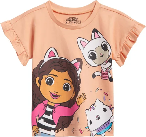Vista 4 de Dreamworks Gabby's Dollhouse Pandy Paws Cakey Cat - Conjunto de camiseta y pantalones cortos de cambray para niñas pequeñas y grandes