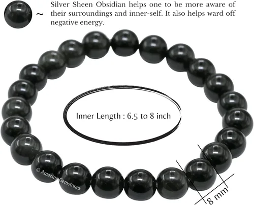 Vista 857 de Amazing Gemstone Pulsera de cristal para mujeres y hombres, pulsera de cristal curativo de protección, pulsera elástica con cuentas de piedras
