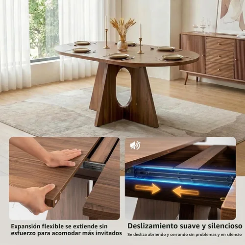 Vista 4 de HIPIHOM Moderno juego de mesa de comedor redonda para 2, mesa de cocina de nogal de 39.4 pulgadas con 2 sillas de piel sintética, juego de comedor